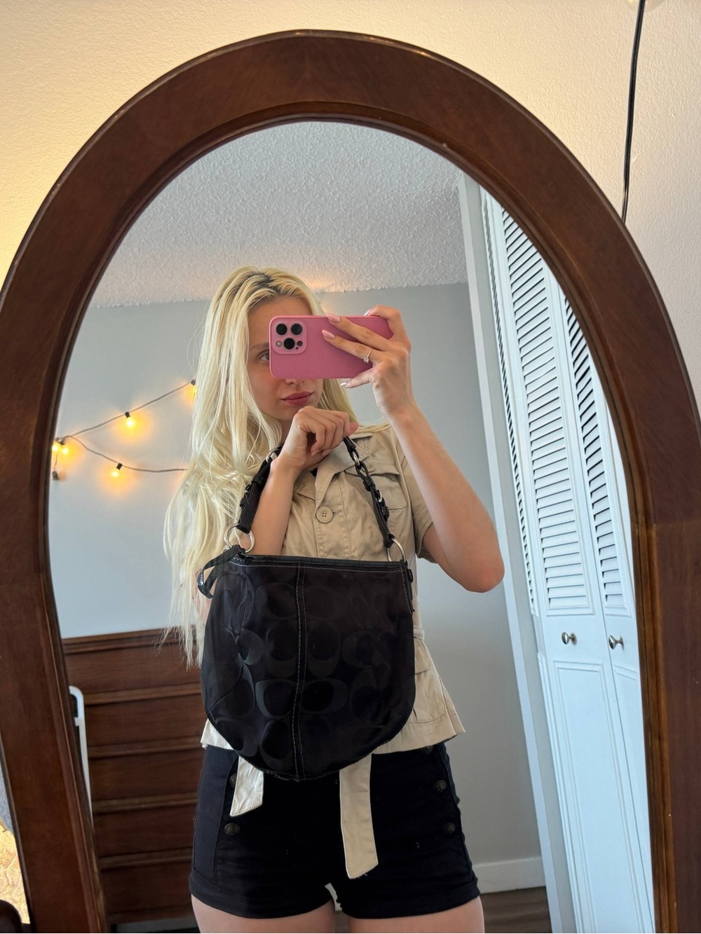 Coach Black Signature Shoulder Hobo Bag